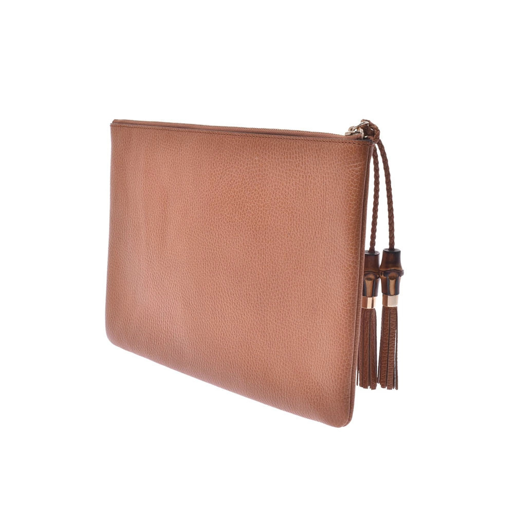 Gucci Clutch Calfskin Bag Tassel 2way Bamboo Brown